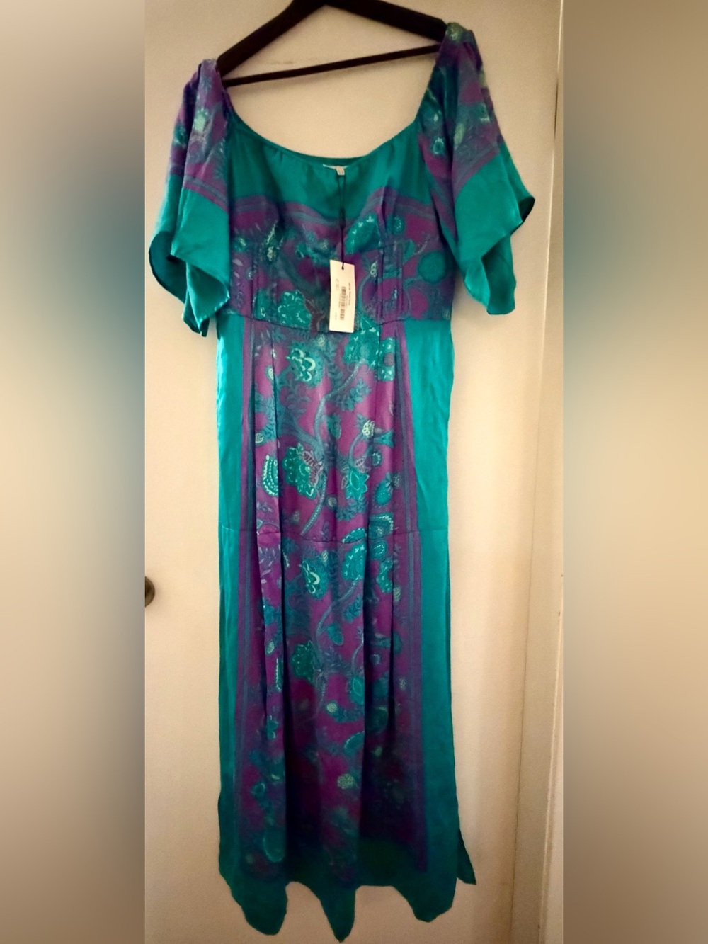 Karen Millen size 14 Teal and Purple Paisley Print Dress